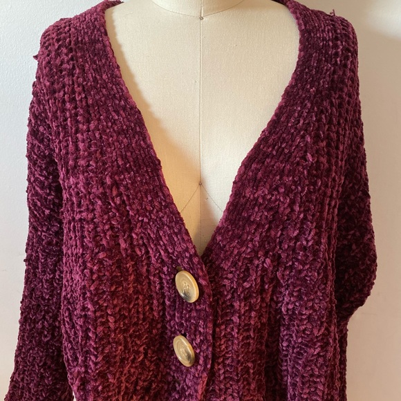 Fuscia Button Down Chenille Sweater - Picture 6 of 8